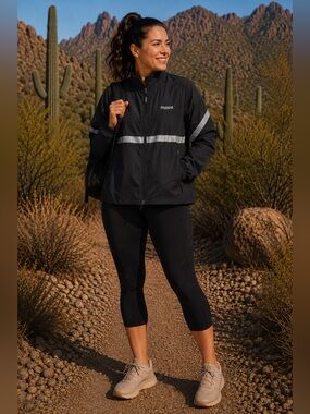The Running Room Black Running Jacket with Reflective Stripes